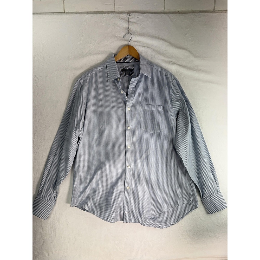 Johnston & Murphy Shirt Mens Large Blue Dress Geometric Non‎ Iron Tailored Fit